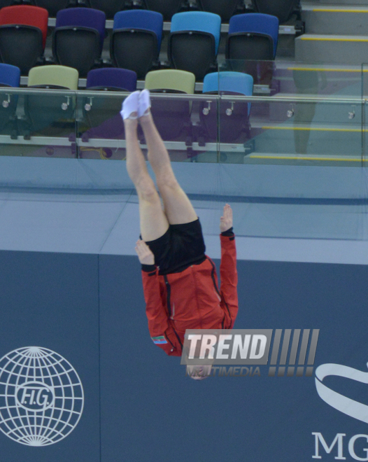 Bakıda batut gimnastikası üzrə Dünya Kubokunda iştirak edəcək idmançıların podium məşqləri. Azərbaycan, 4 mart, 2016